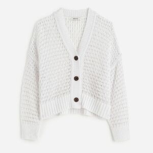 Madewell White Open Stitch Knit V-Neck Button Front Cardigan Sweater Size 3X NWT